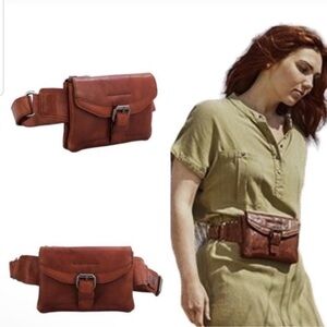 Spikes & Sparrow Leather Hip Bag Brandy Cognac Adjustable Crossbody Snaps Soft